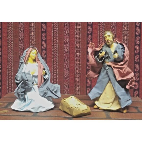 VTG 80s Nativity Cloth-Tique Paper Mache Mary,Joseph,Baby Jesus, Angel Figurines - Picture 6 of 12